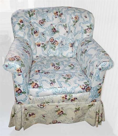 Lot image - Two Floral Upholstered Club Chairs and Ottoman en Suite