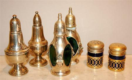 Lot image - Miscellaneous Group of Silver and Silver Plated Salt and Pepper Shakers