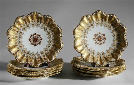 Lot image - Set of Ten Dresden Gilt Decorated Dessert Plates