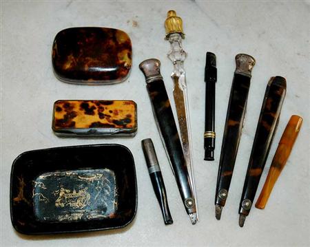 Lot image - Miscellaneous Group of Decorative Tortoise Shell Articles
