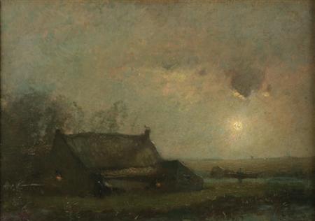 Lot image - Henry Ward Ranger American, 1858-1916 Farm by Moonlight, 1907