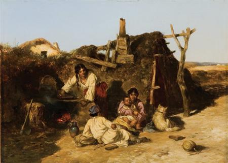 Lot image - Pal Bohm Hungarian, 1839-1905 Gypsy Encampment