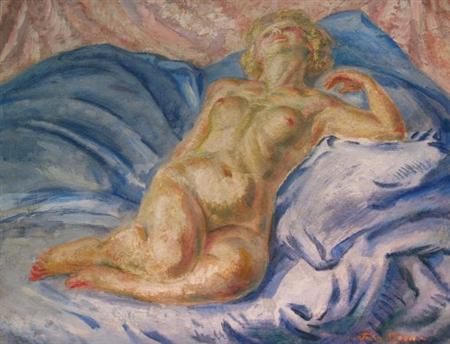 Lot image - John French Sloan American, 1871-1951 Blonde on Blue, 1928