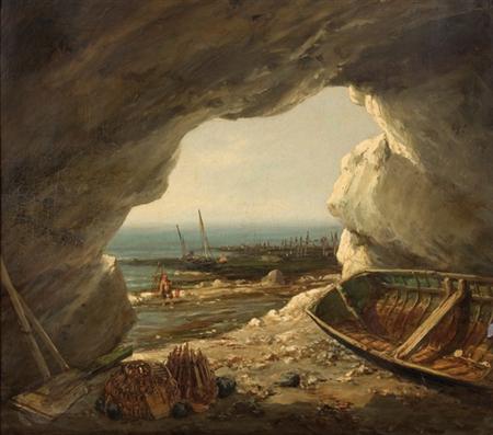 Lot image - Attributed to Edward William Cooke Fisherman Approaching a Sheltered Cove