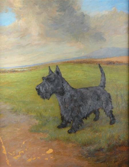 Lot image - Maud Earl British/American, 1864-1943 Jerry, a Scottish Terrier in a Landscape
