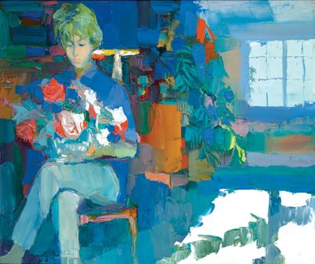 Lot image - Nicola Simbari Italian, b. 1927 Seated Woman with a Bouquet