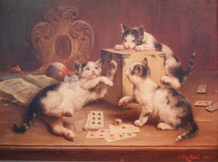 Lot image - Carl Reichert Austrian, 1836-1918 Gefahrliches Spiel (Dangerous Play), 1890