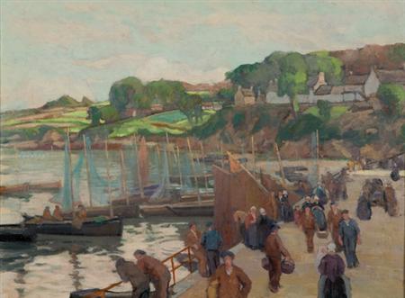 Lot image - Attributed to Mabel May Woodward Figures along a Quay, Brittany