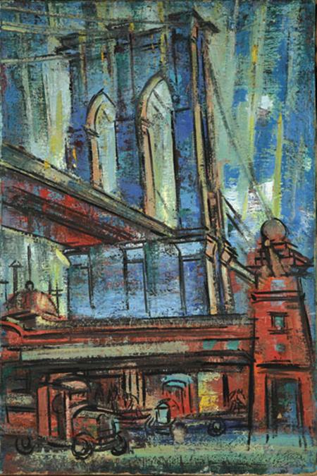 Lot image - Emil Eugen Holzhauer American, 1887-1986 Under the Brooklyn Bridge