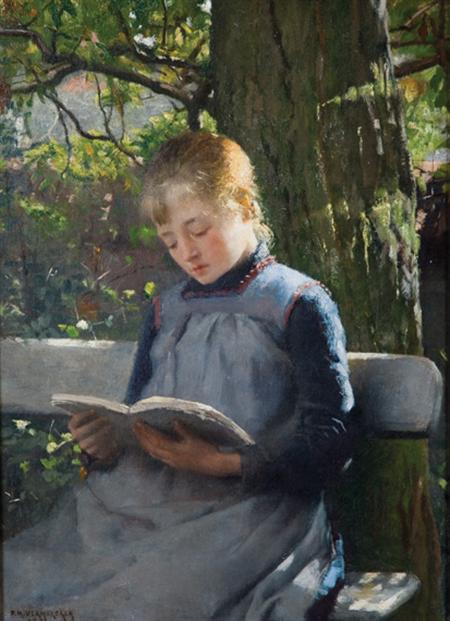 Lot image - Frederic Marie Vermorcken Belgian/American, b. 1860 Reading in the Garden