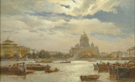 Lot image - Alexander Karlovich Beggrov Russian, 1841-1914 View of Saint Petersburg in Twilight