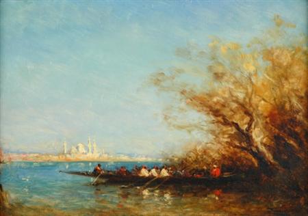 Lot image - Felix Ziem French, 1821-1911 Lagune, Caique, Constantinople