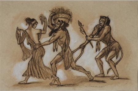 Lot image - Sergei Yurevich Sudeikin Russian, 1883-1946 Bacchanal Scene (Theatrical Study)