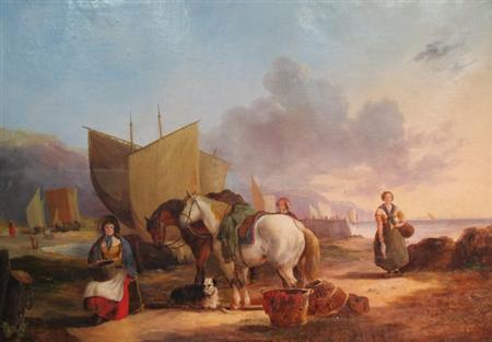 Lot image - British School 19th Century Fisherfolk by the Sea