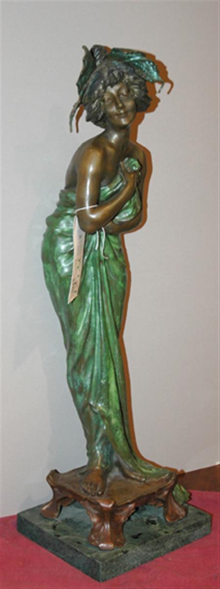 Lot image - Art Nouveau Style Bronze and Marble Figure of a Butterfly Woman
