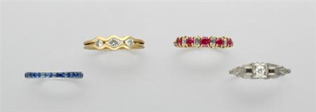 Lot image - Four Diamond and Gem-Set Rings
