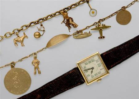 Lot image - Three Gold Charm Bracelets, Loose Charms and Wristwatch