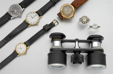 Lot image - Binoculars, Two Rings, Four Wristwatches.