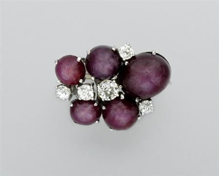 Lot image - Star Ruby and Diamond Cluster Ring