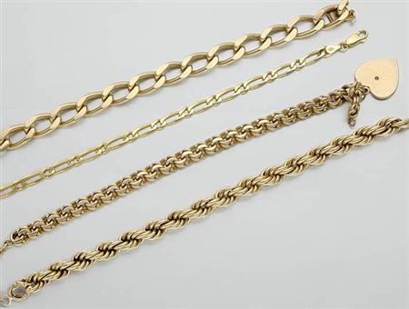 Lot image - Four Gold Bracelets