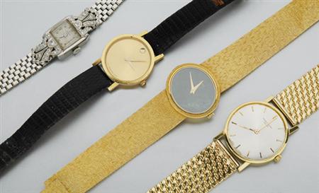 Lot image - Three Gold Wristwatches and One Gold-Filled Wristwatch.