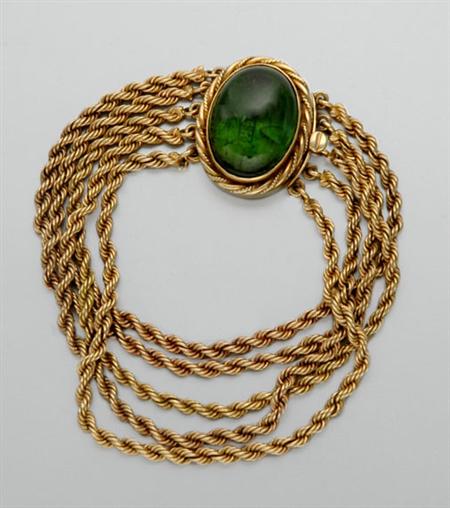 Lot image - Multistrand Gold and Cabochon Tourmaline Bracelet
