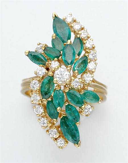 Lot image - Emerald and Diamond Cluster Ring