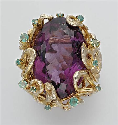 Lot image - Gold, Amethyst and Emerald Ring