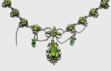 Lot image - Antique Silver and Simulated Peridot Pendant Necklace