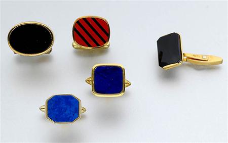 Lot image - Five Pairs of Gold and Hardstone Cufflinks