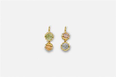 Lot image - Pair of Gold and Treated Diamond Pendant-Earrings
