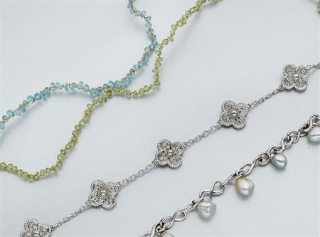 Lot image - Pair of Peridot and Blue Apatite Bead Necklaces and Two Bracelets