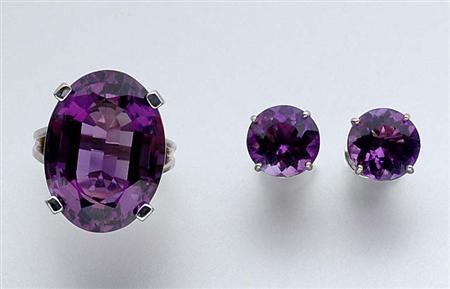 Lot image - Amethyst Ring and Pair of Earrings