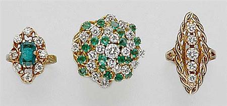 Lot image - One Diamond and Two Emerald and Diamond Rings