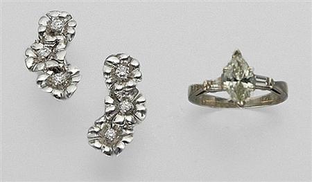 Lot image - Diamond Ring and Pair of Earclips