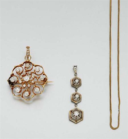 Lot image - Diamond Pendant-Brooch and Diamond Pendant with Chain