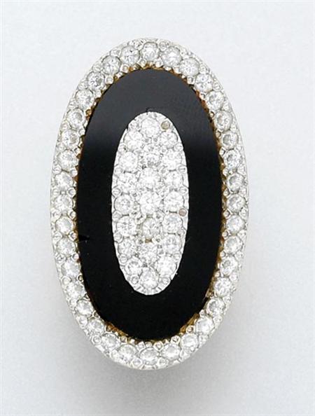 Lot image - Two-Color Gold, Diamond and Black Onyx Ring