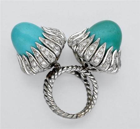 Lot image - Turquoise and Diamond Crossover Ring