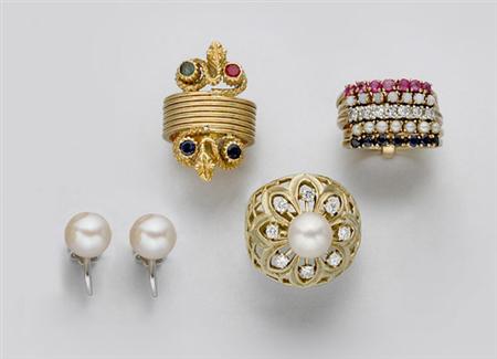 Lot image - Group of Gold, Cultured Pearl, Gem-Set and Diamond Jewelry