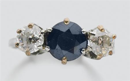 Lot image - Synthetic Sapphire and Diamond Ring