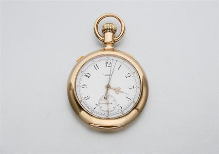 Lot image - Gold Openface Chronograph Pocket Watch