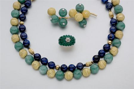 Lot image - Two Bead and Gold Bead Necklaces, A Brooch and Ring