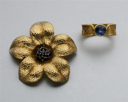 Lot image - Gold and Sapphire Brooch and Ring