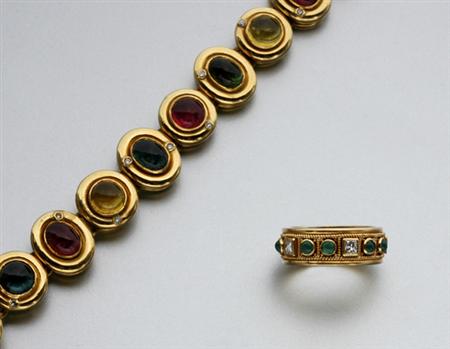 Lot image - Gold and Gem-Set Bracelet and Ring