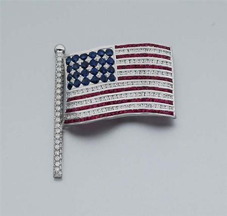 Lot image - Ruby, Sapphire and Diamond Flag Brooch