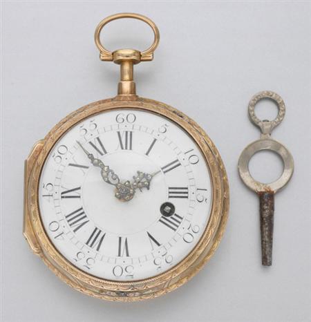 Lot image - Antique Two-Color Gold and Enamel Open Face Pocket Watch