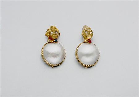 Lot image - Pair of Gold and Mabe Pearl Brooches