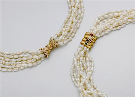 Lot image - Two Multi-Strand Freshwater Pearl Torsade Necklaces