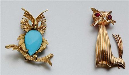 Lot image - Two Gold and Gem-Set Animal Brooches