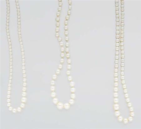 Lot image - Two Cultured Pearl Necklaces and One Cultured Pearl Strand